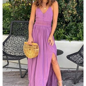 Dark Berry Maxi Dress with Crochet Trim